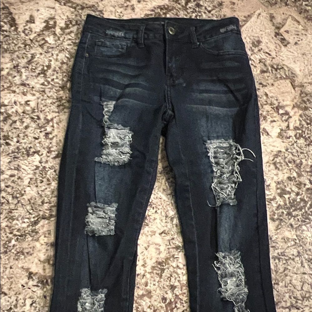 Lucky & Blessed Dark Wash Distressed Skinny Jeans